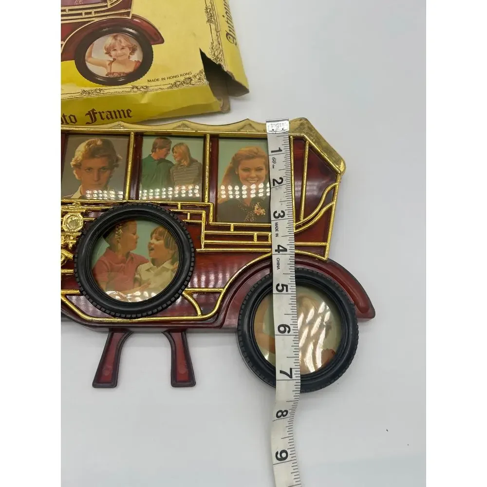 Vintage Antique Car Photo Frame 6 Opening Gold Tone Hong Kong w/ Original Box